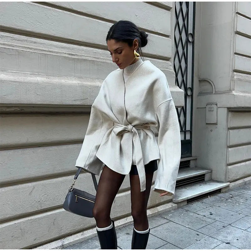 Sanjana Coat | Autumn Elegant Belted Wrap Coat