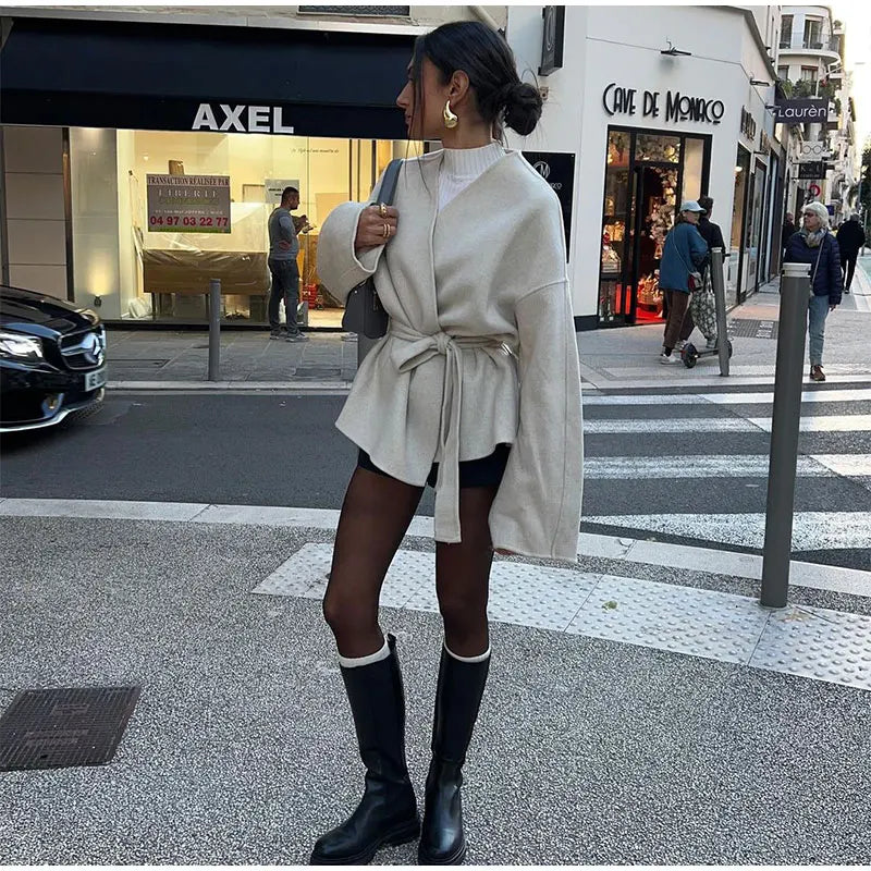 Sanjana Coat | Autumn Elegant Belted Wrap Coat