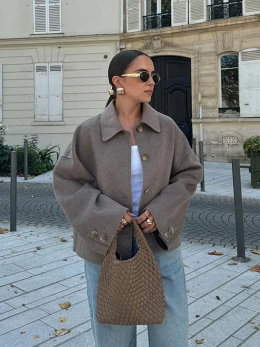 Sariyah Jacket | Autumn Cropped Wool Button-Up Jacket