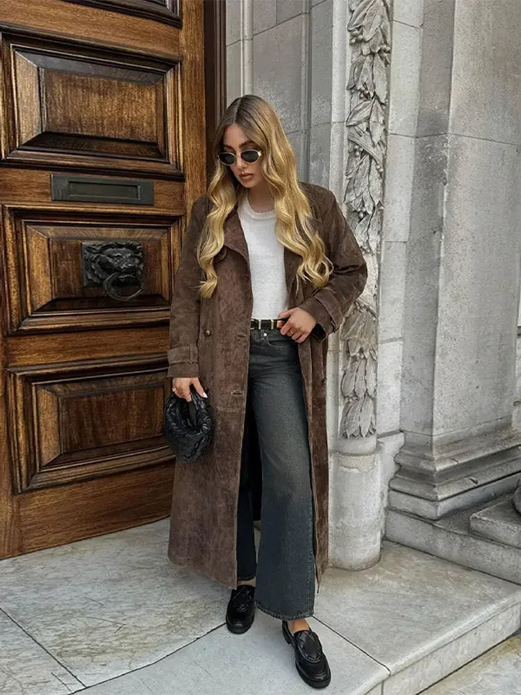 Tamsin Trench Coat | Autumn Suede Belted Long Coat
