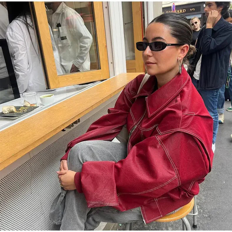 Shania Jacket | Autumn Oversized Red Zip Jacket