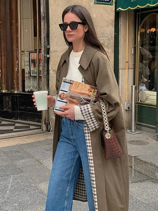 Tanaya Coat | Autumn Plaid-Lined Long Trench Coat