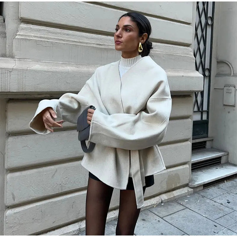 Sanjana Coat | Autumn Elegant Belted Wrap Coat