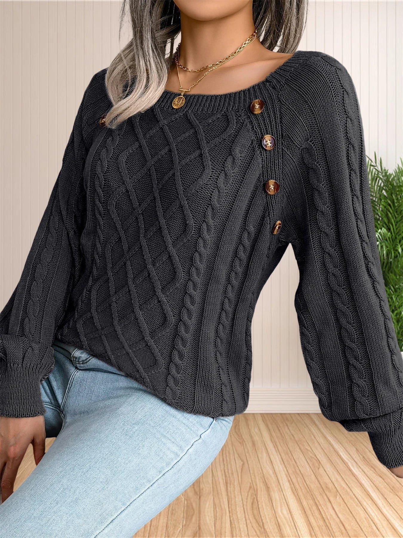 Thyra Jumper | Autumn Cable Knit Button Jumper
