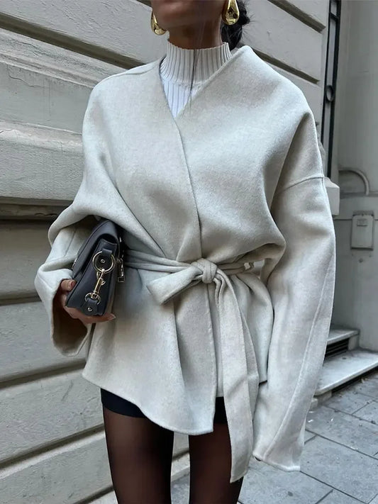 Sanjana Coat | Autumn Elegant Belted Wrap Coat