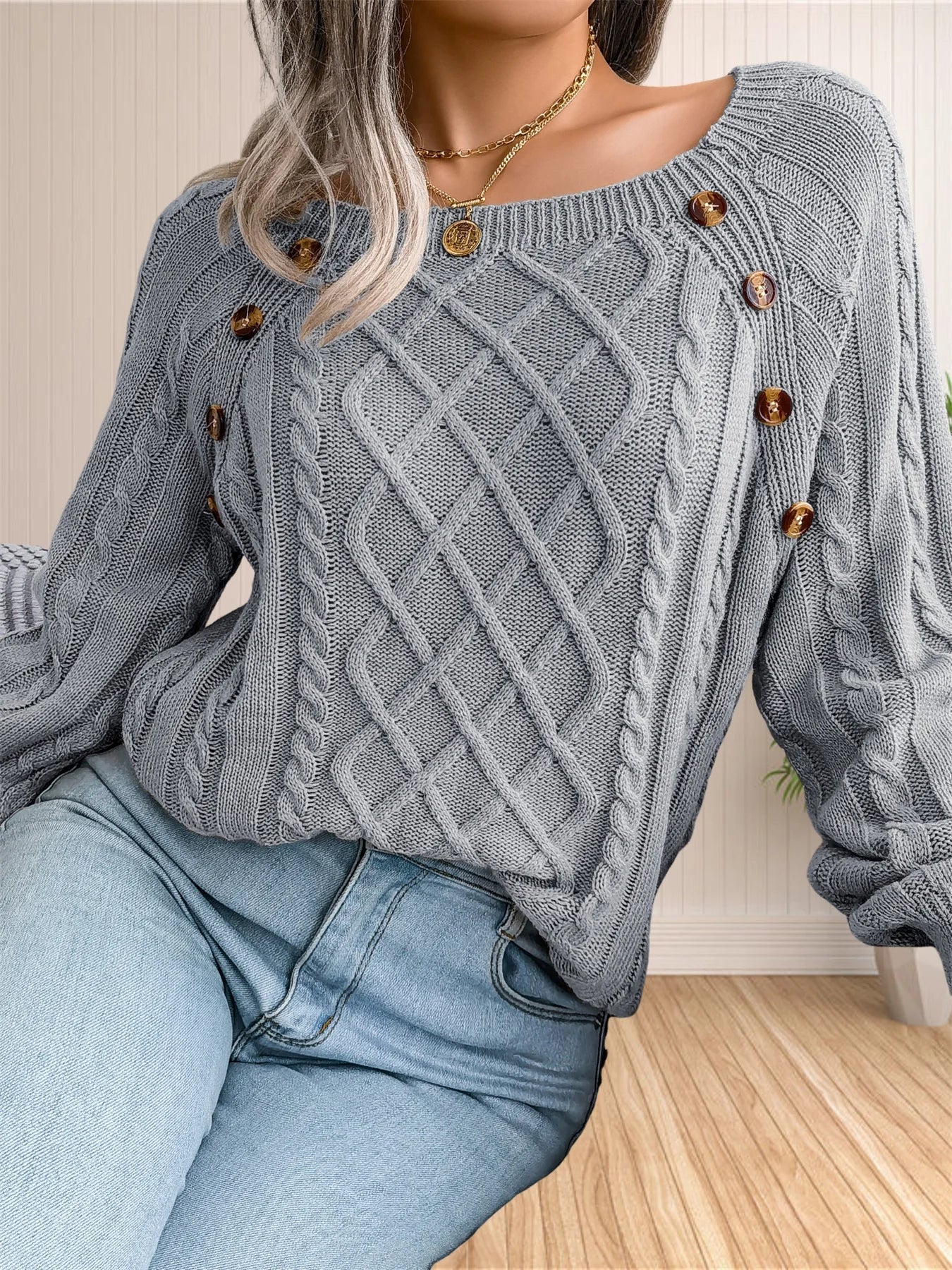 Thyra Jumper | Autumn Cable Knit Button Jumper