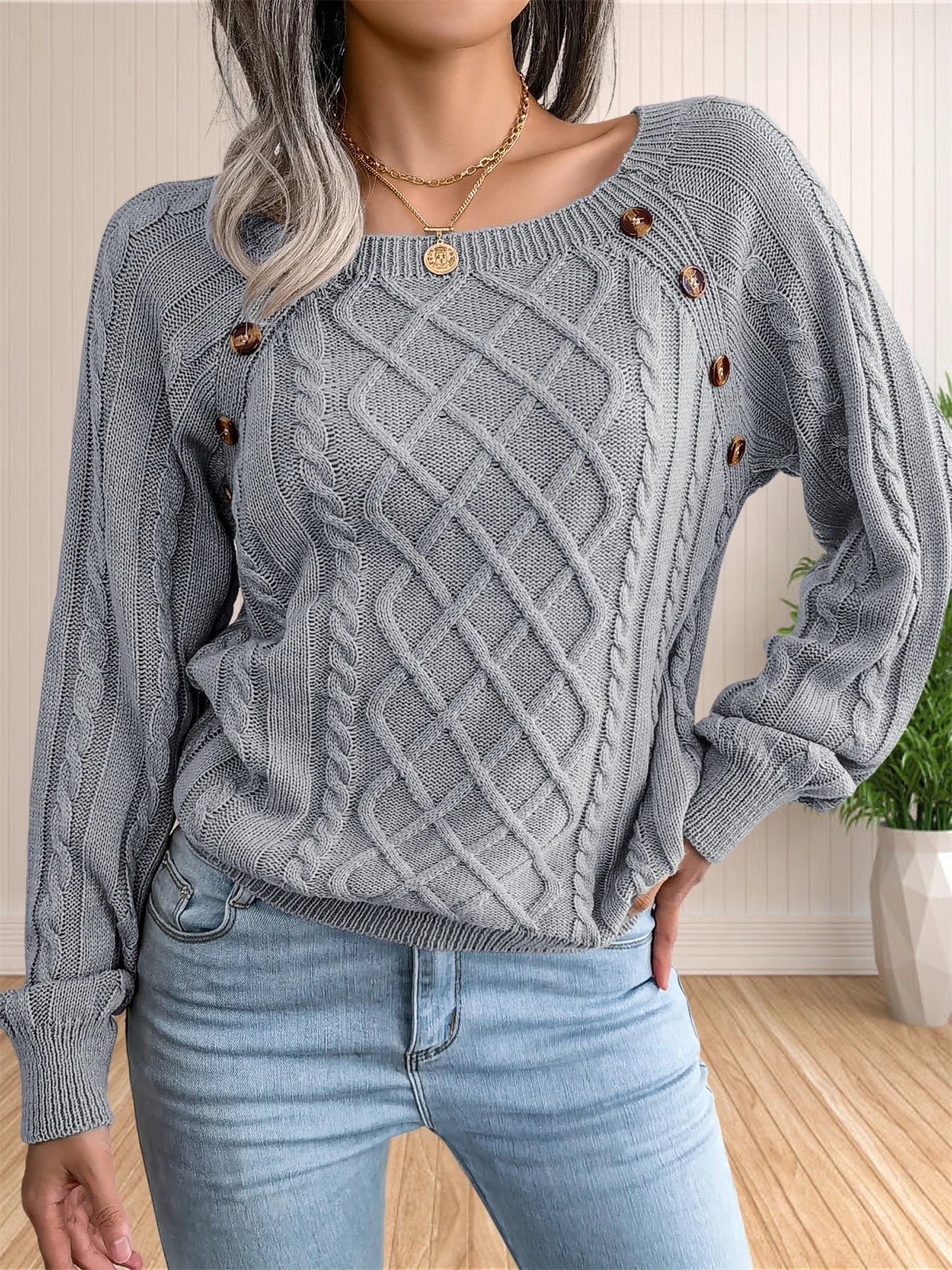 Thyra Jumper | Autumn Cable Knit Button Jumper