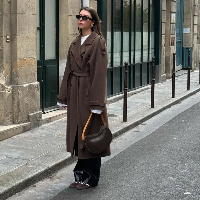 Sarika Trench Coat | Autumn Double-Breasted Belted Wool Coat