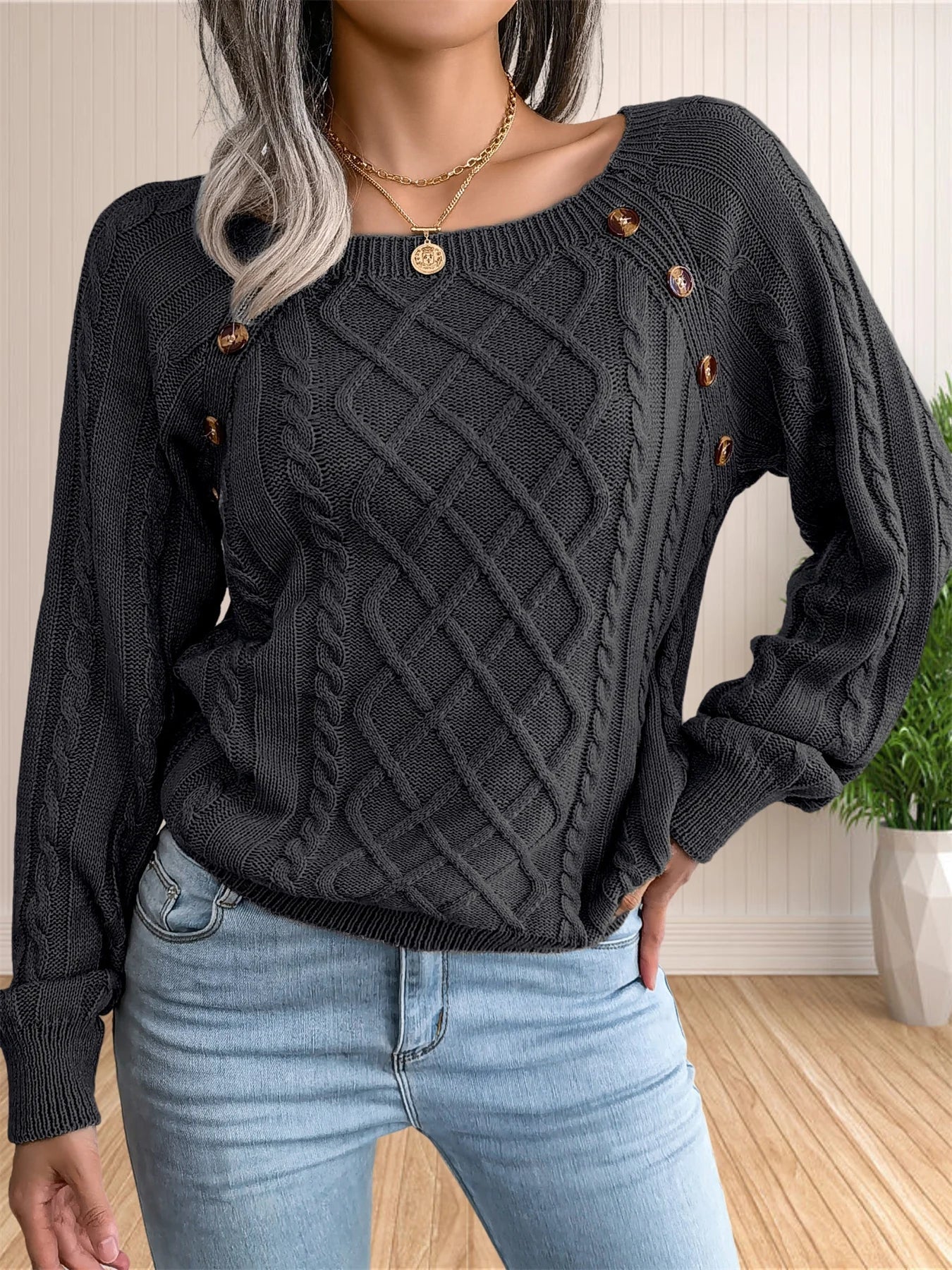 Thyra Jumper | Autumn Cable Knit Button Jumper