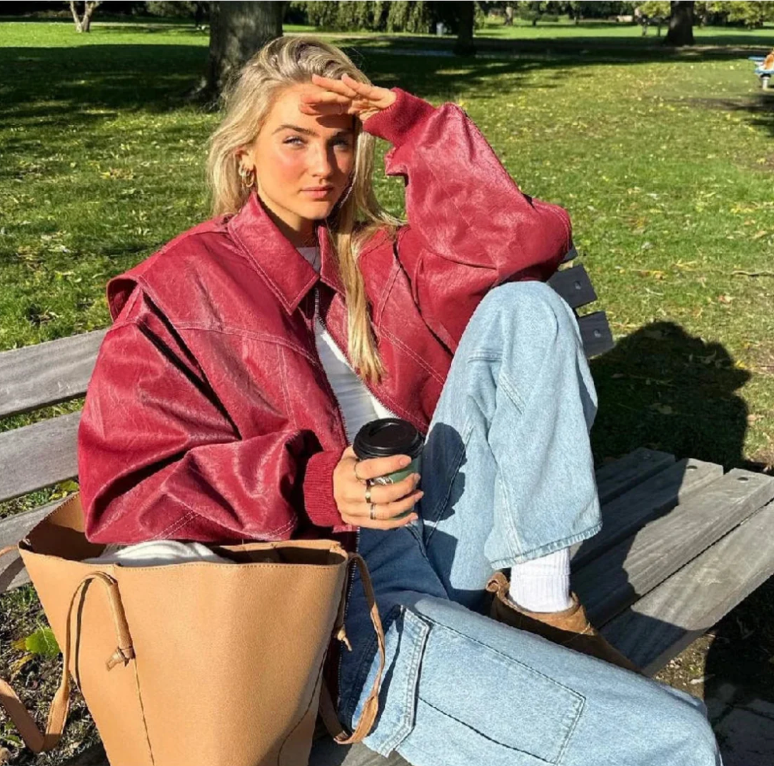 Shania Jacket | Autumn Oversized Red Zip Jacket