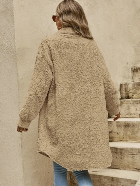 Thelma Coat | Autumn Long Teddy Button Coat