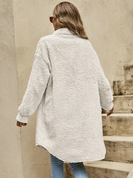 Thelma Coat | Autumn Long Teddy Button Coat