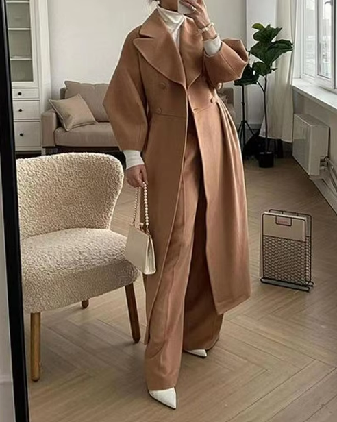 Teri Coat | Autumn Elegant Double-Breasted Midi Coat