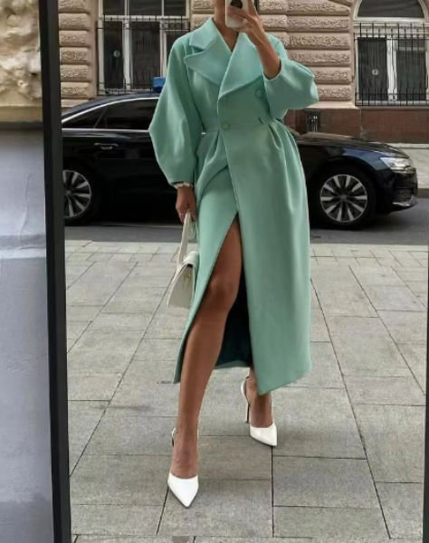 Teri Coat | Autumn Elegant Double-Breasted Midi Coat