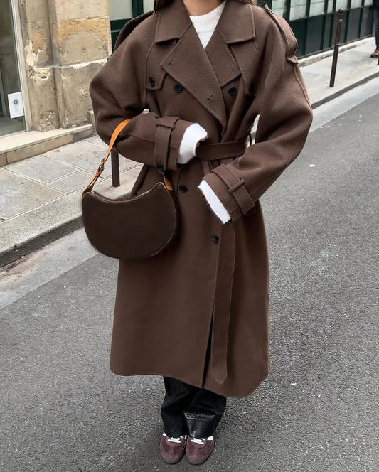 Sarika Trench Coat | Autumn Double-Breasted Belted Wool Coat