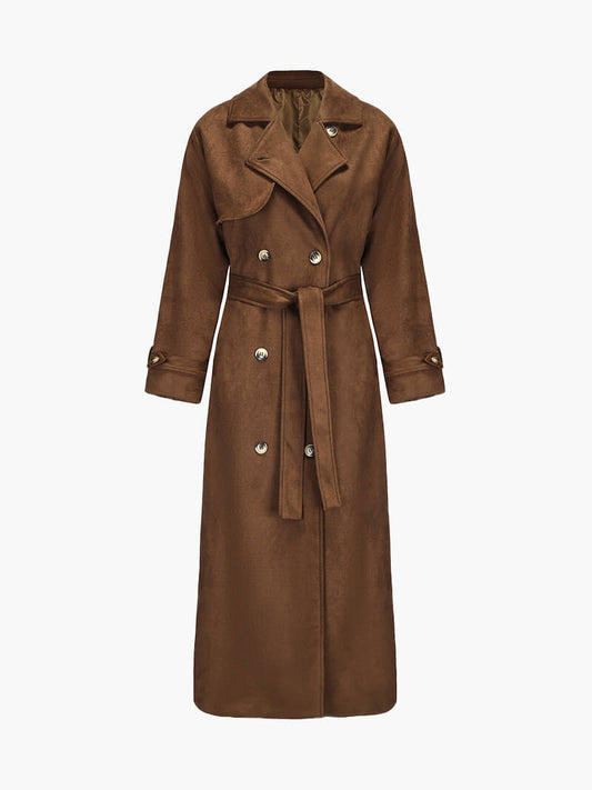 Samra Trench Coat | Autumn Faux Suede Belted Trench Coat
