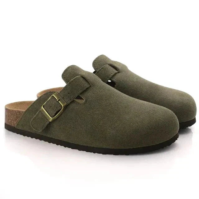 Vaida Slippers | Suede Slip-On Mules with Cork Sole for Men