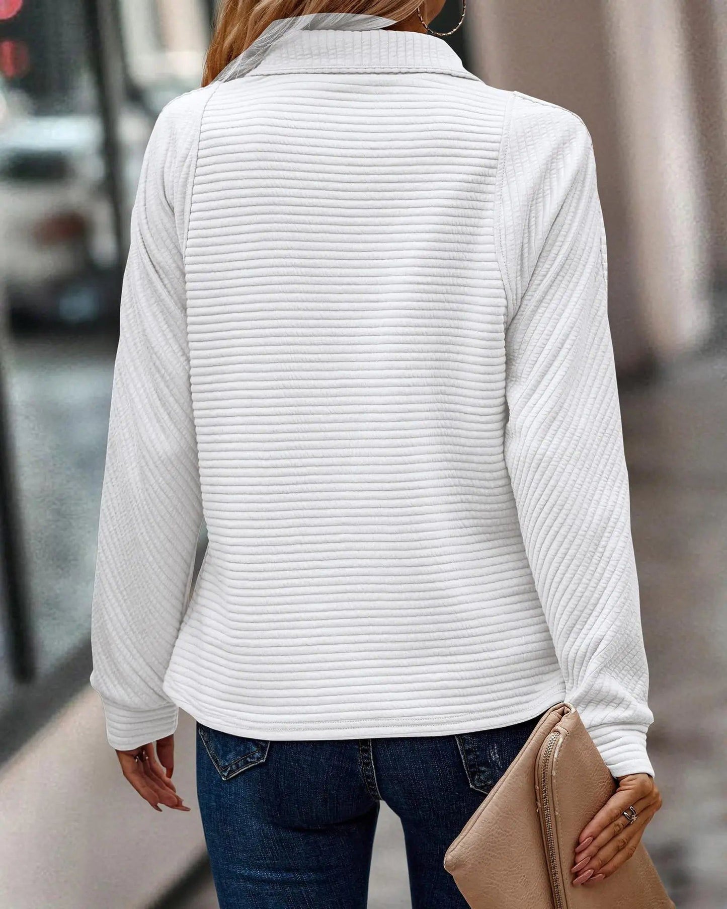 Elizabeth Jumper | Autumn Casual Zip-Up Jumper with Ribbed Detail