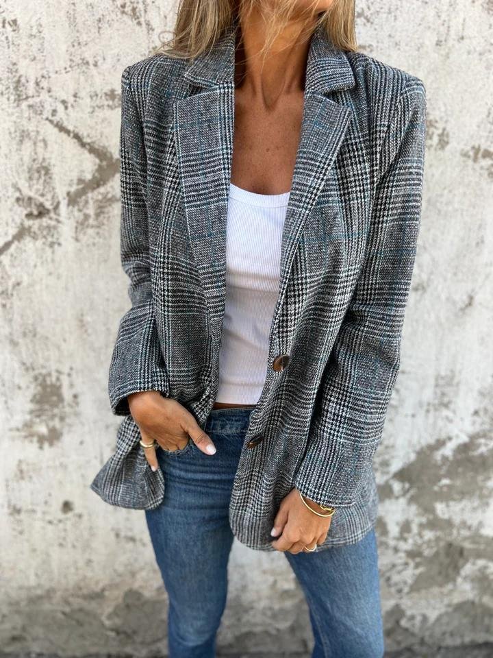Talani Blazer | Autumn Checked Casual Long Blazer