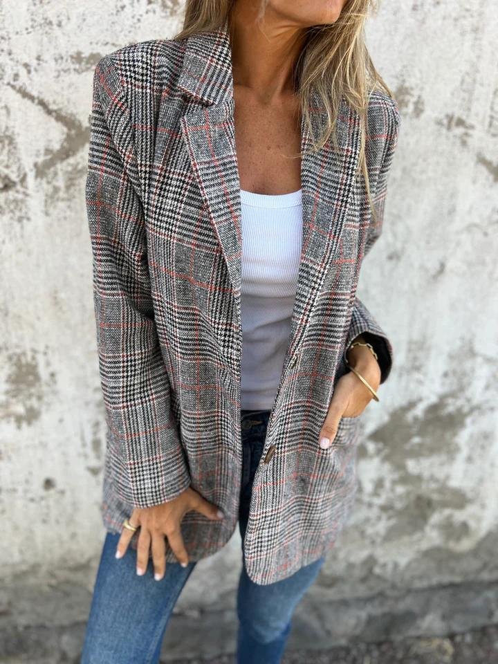 Talani Blazer | Autumn Checked Casual Long Blazer