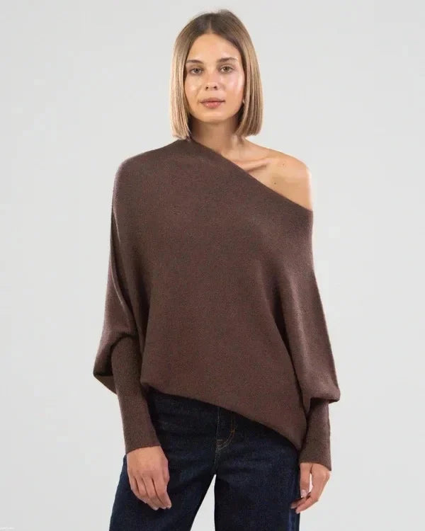 Gladys Sweater | Asymmetric Draped Off-Shoulder Jumper