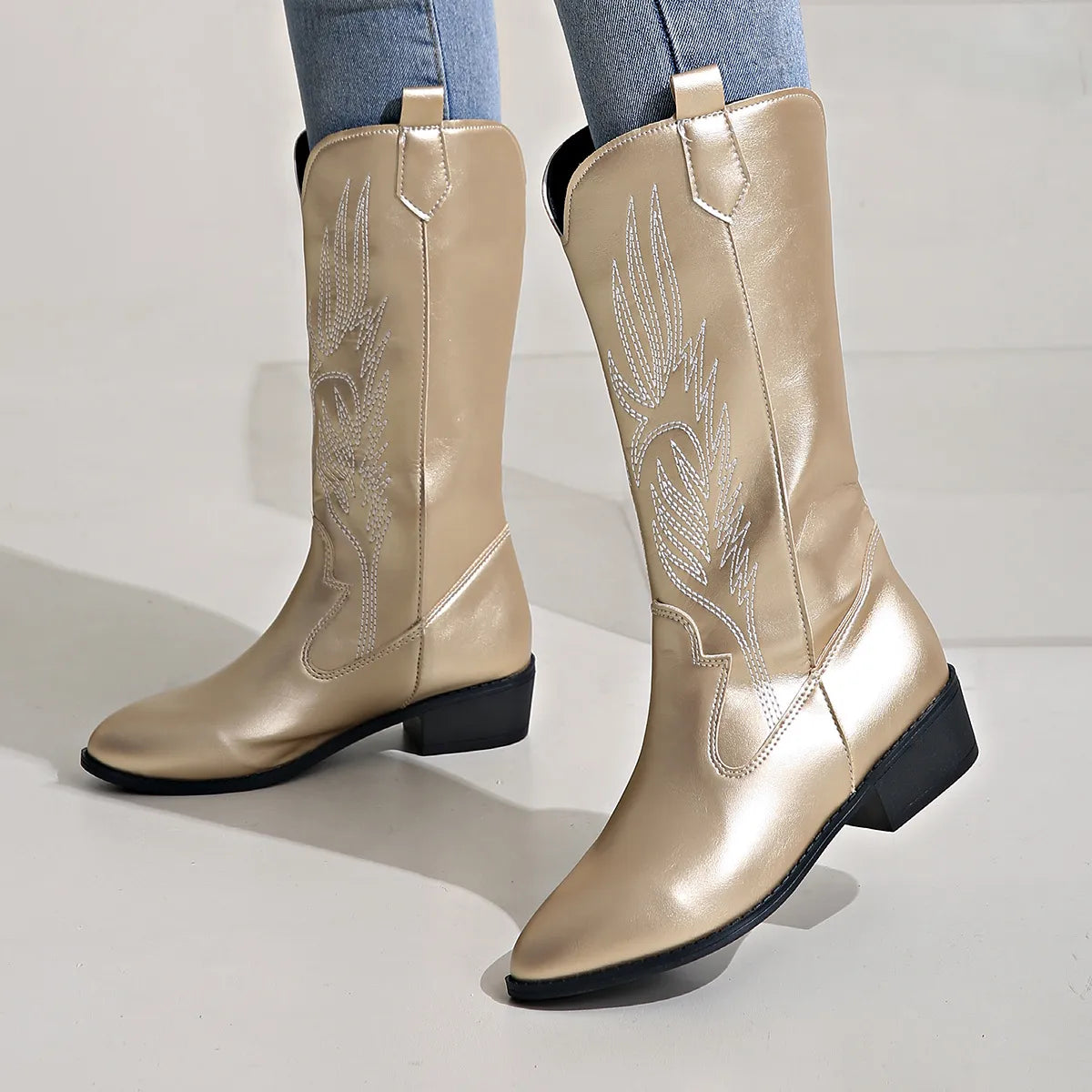 Oriel Boots | Women's PU Leather Cowboy Boots with Soft Lining