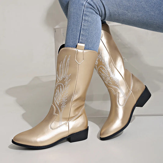 Oriel Boots | Women's PU Leather Cowboy Boots with Soft Lining