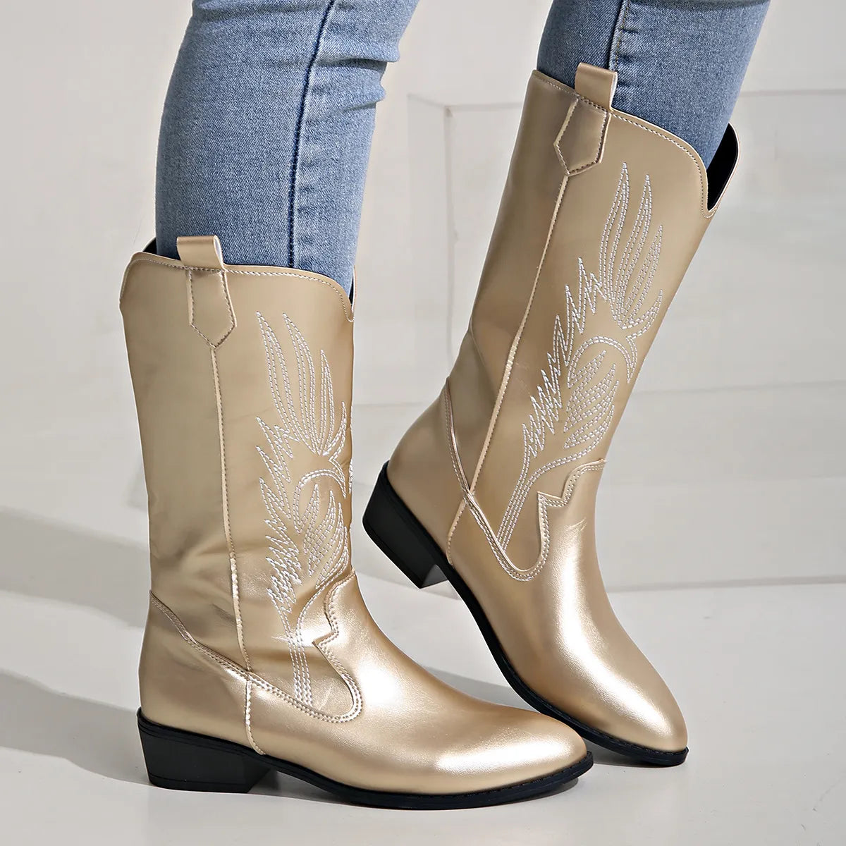 Oriel Boots | Women's PU Leather Cowboy Boots with Soft Lining