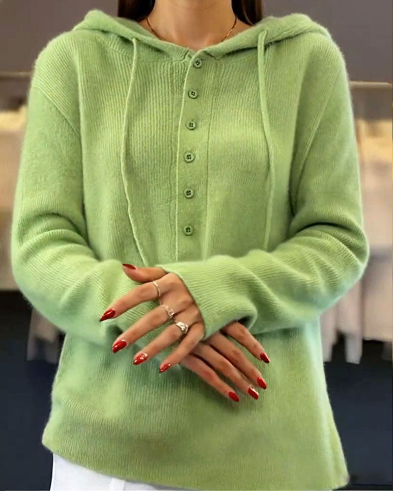 Tiphanie Jumper | Autumn Knitted Hoodie Jumper with Buttons