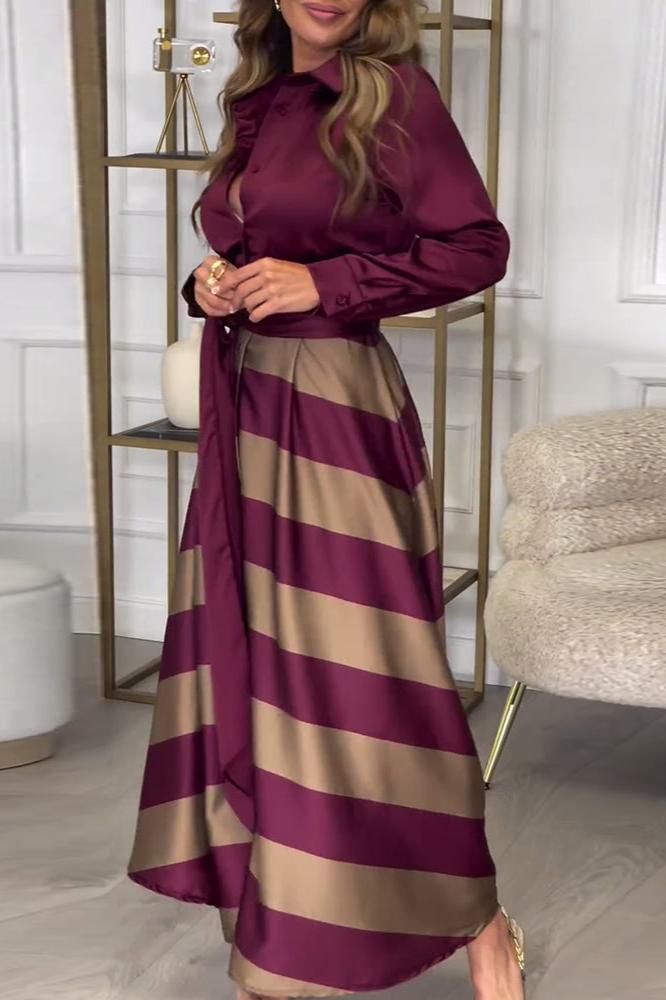 Ilma Dress | Soft Touch Striped Maxi Dress with Belt
