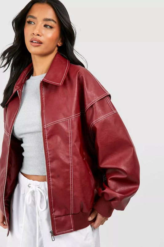 Shania Jacket | Autumn Oversized Red Zip Jacket