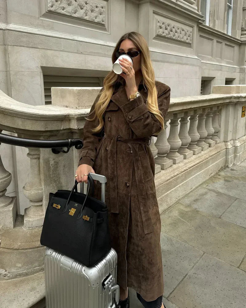 Tamsin Trench Coat | Autumn Suede Belted Long Coat
