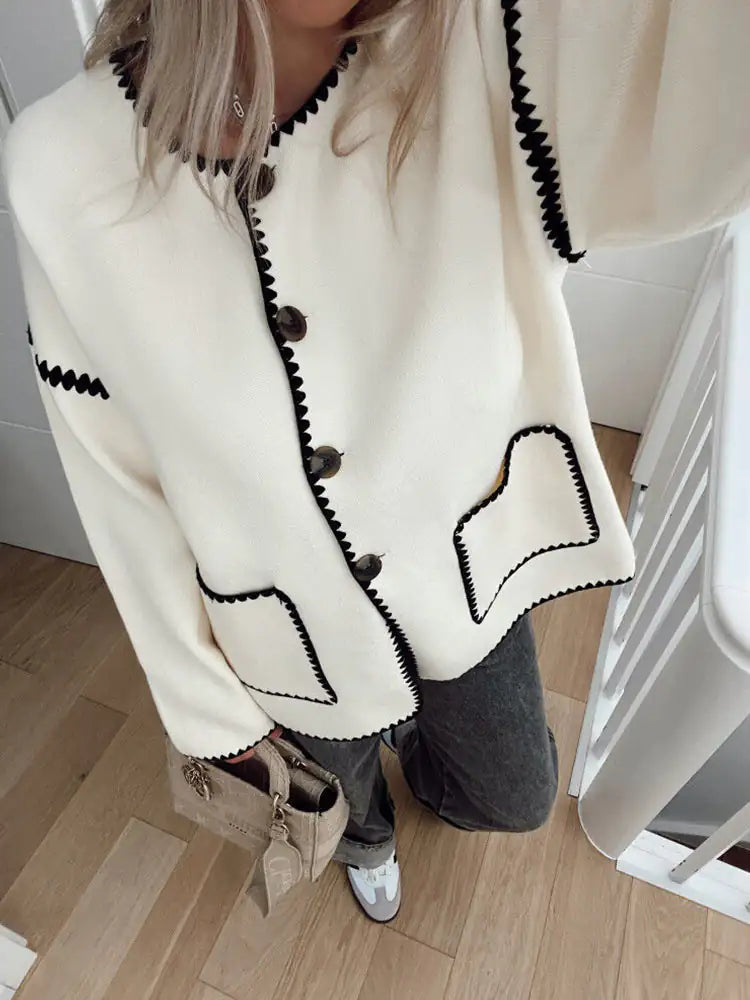 Savanna Cardigan | Autumn Contrast-Trim Buttoned Cardigan