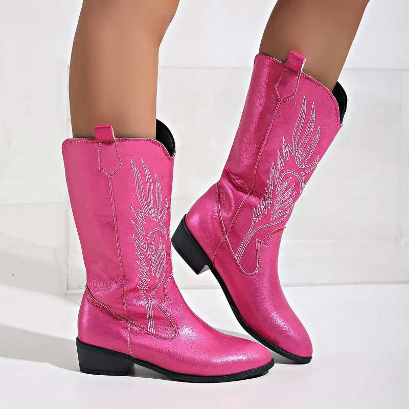 Oriel Boots | Women's PU Leather Cowboy Boots with Soft Lining