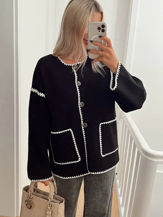Savanna Cardigan | Autumn Contrast-Trim Buttoned Cardigan