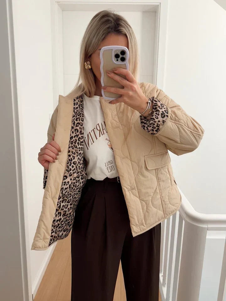 Shanda Jacket | Autumn Quilted Jacket with Leopard Details