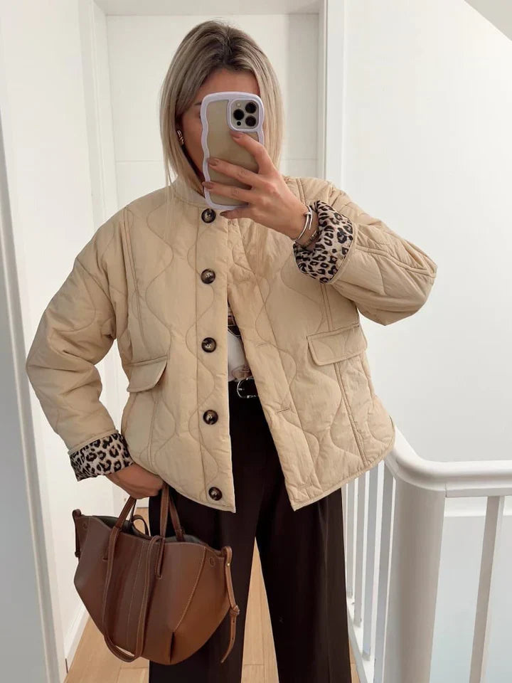 Shanda Jacket | Autumn Quilted Jacket with Leopard Details