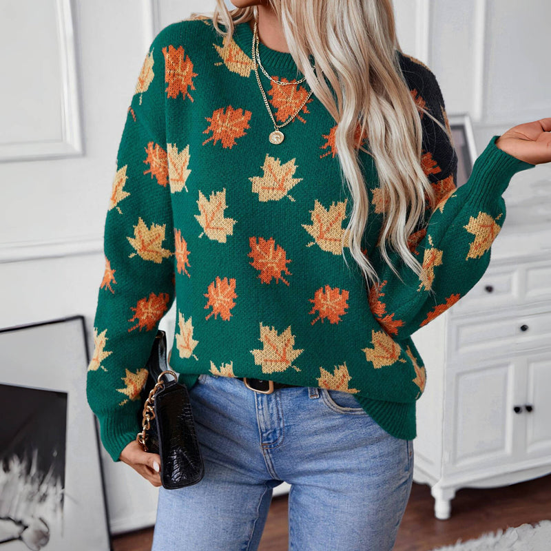 Yasmine Jumper | Women's Autumn Leaf Print Knitted Jumper