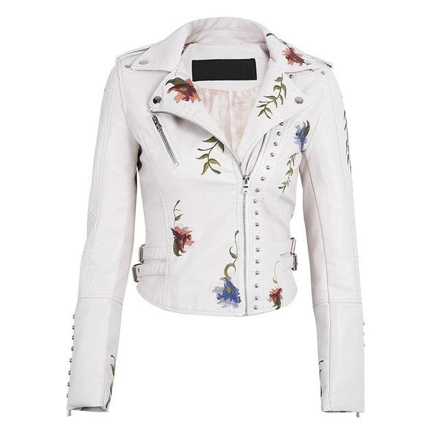 Vickie Jacket | Winter Embroidered Faux Leather Jacket