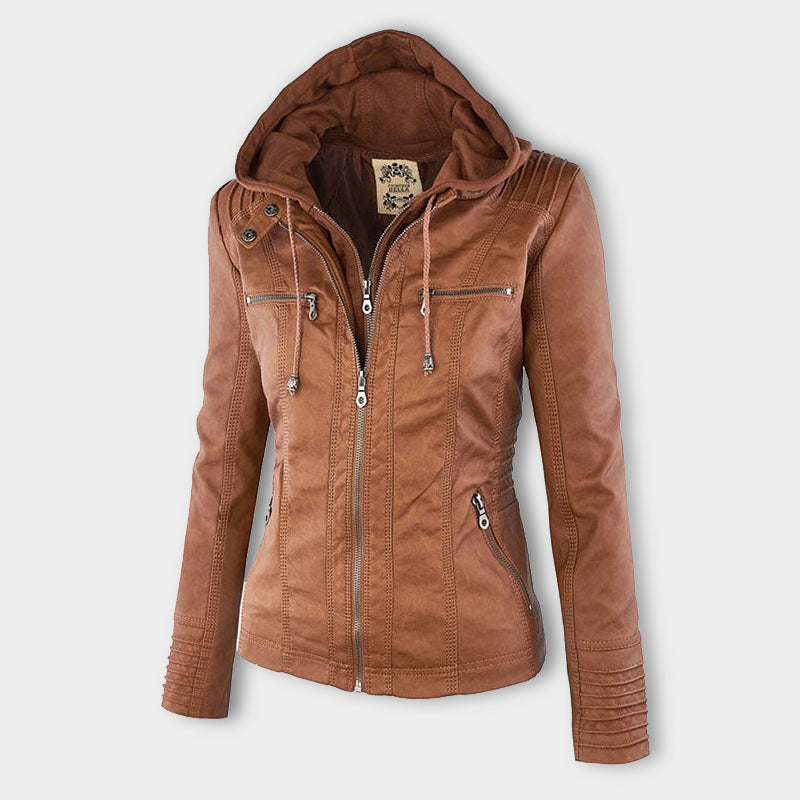 Vianne Jacket | Winter Hooded Faux Leather Zip Jacket