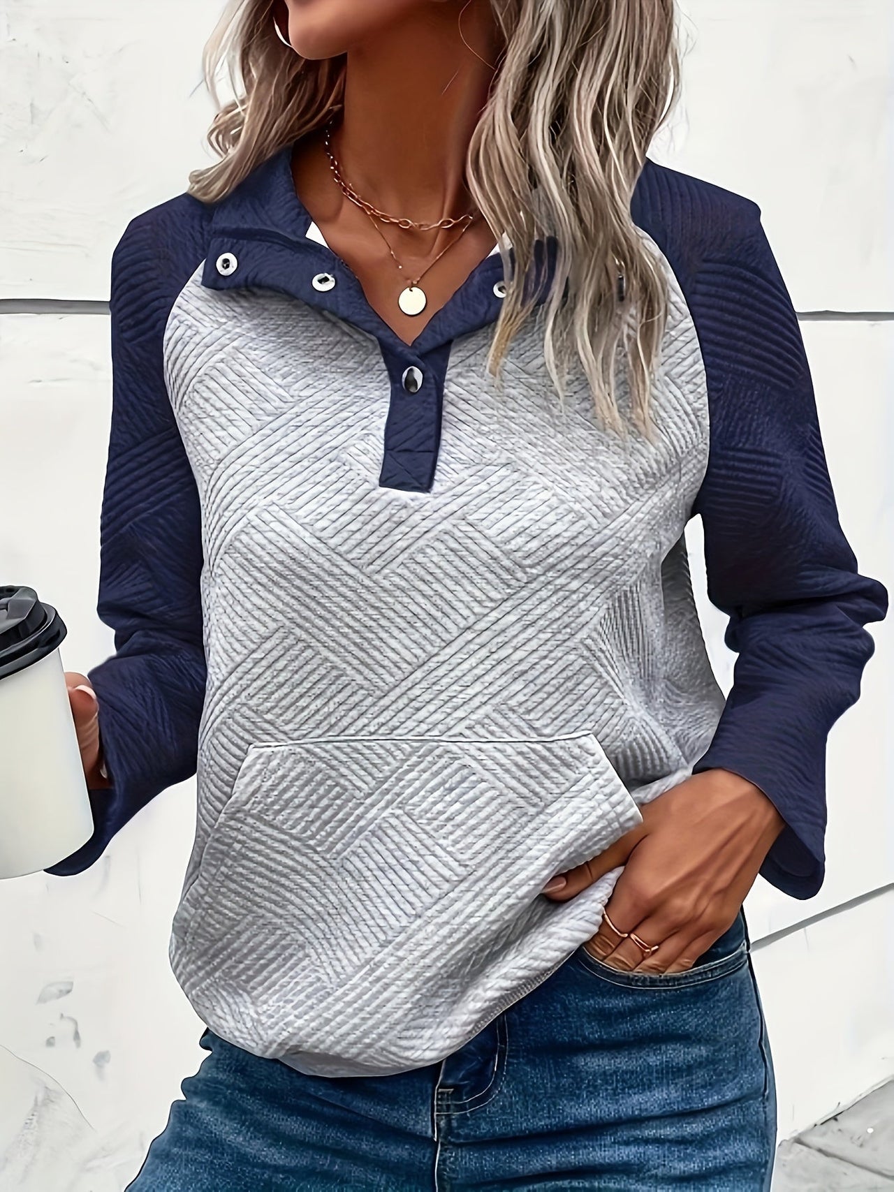 Yalina Pullover | Women’s Autumn Quilted Button-Up Sweatshirt
