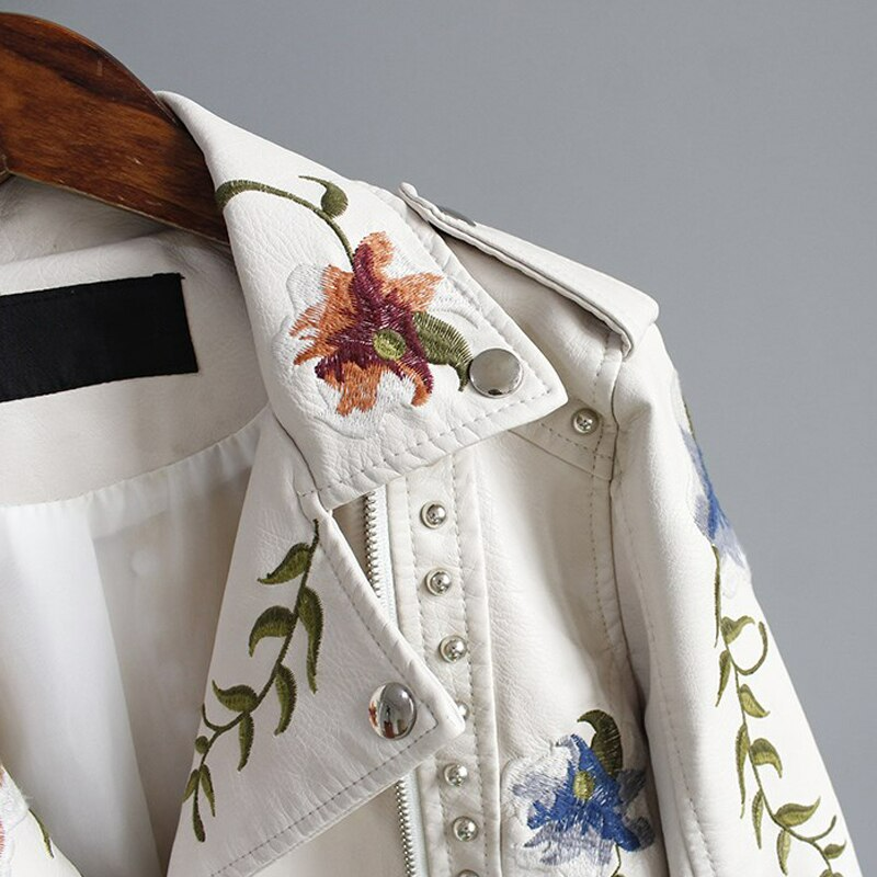 Vickie Jacket | Winter Embroidered Faux Leather Jacket