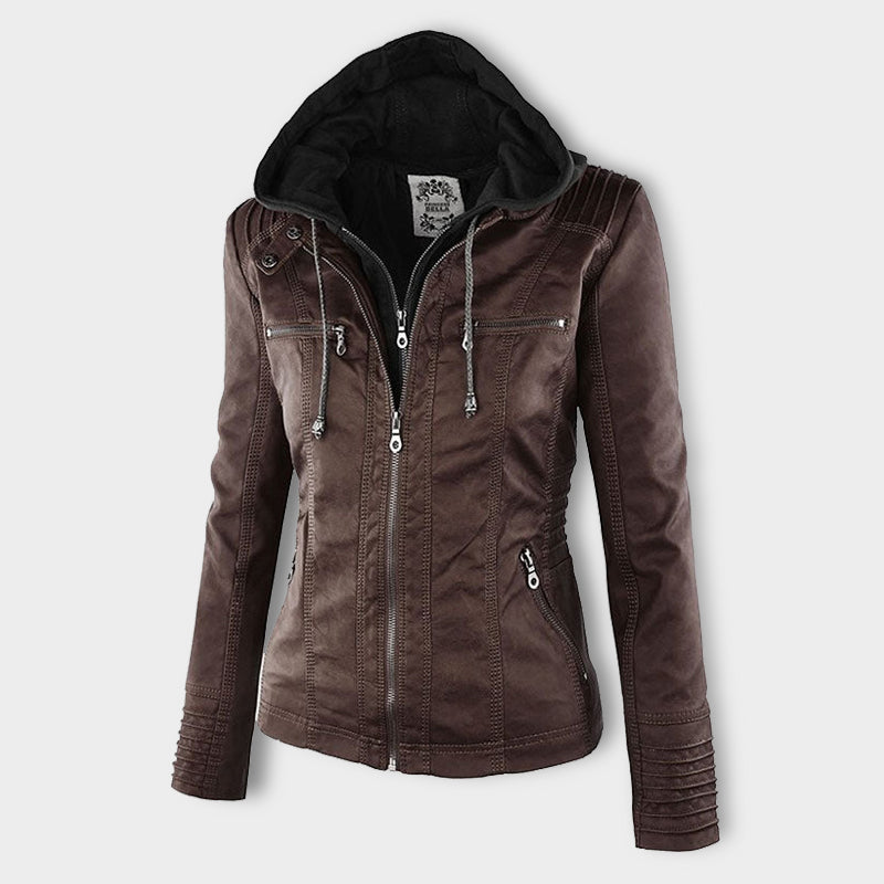 Vianne Jacket | Winter Hooded Faux Leather Zip Jacket