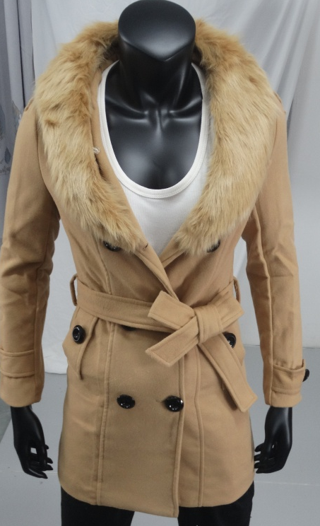 Weida Coat | Women’s Autumn Belted Wool Coat with Faux Fur Collar