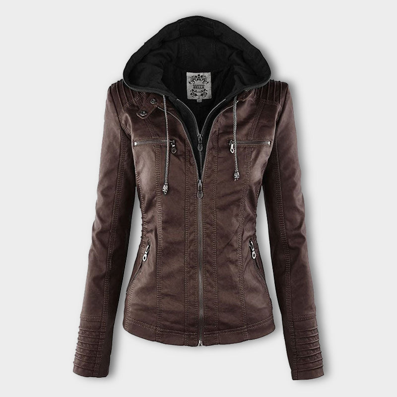 Vianne Jacket | Winter Hooded Faux Leather Zip Jacket