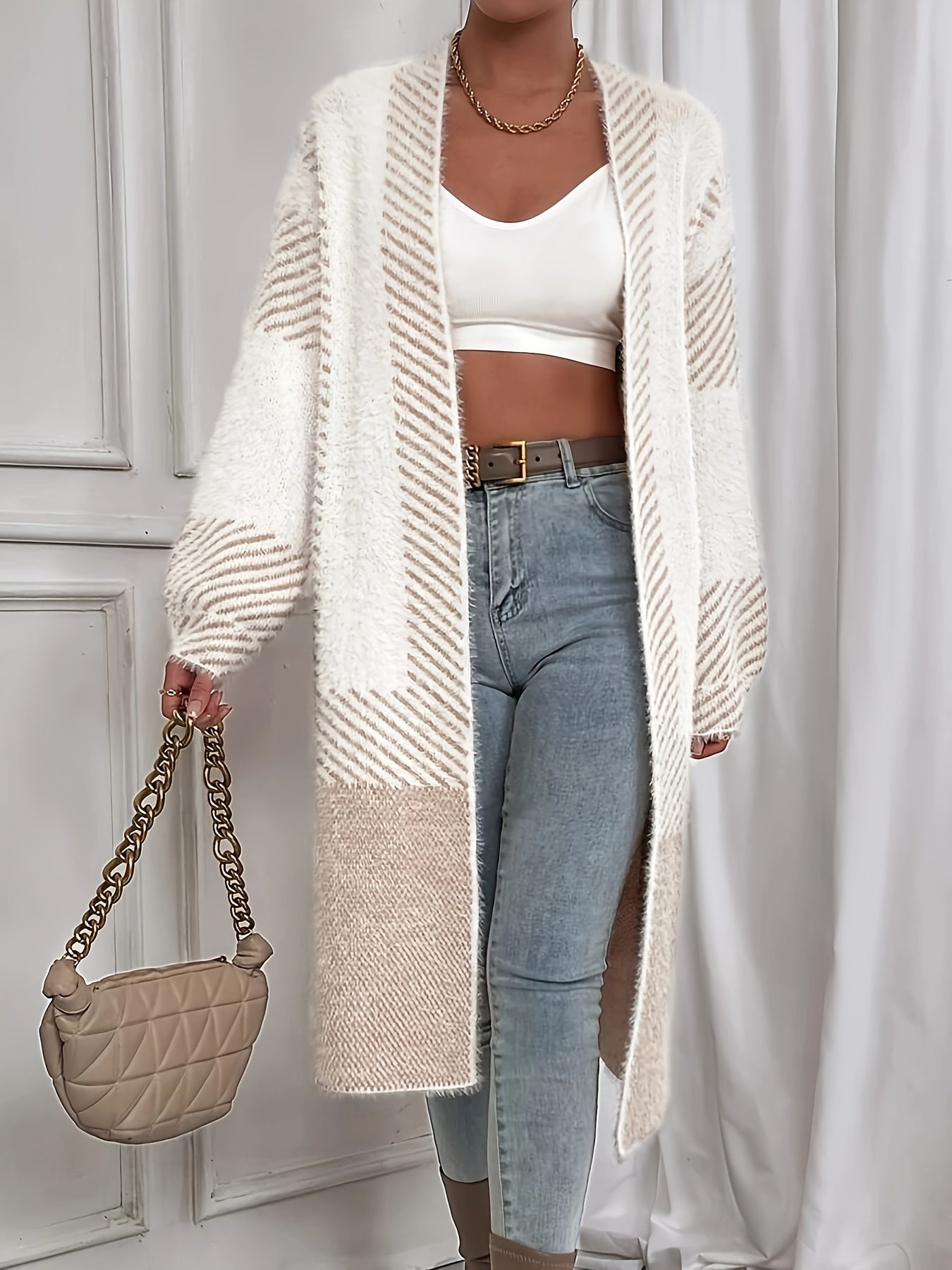 Xaria Cardigan | Women’s Autumn Long Striped Open-Front Cardigan