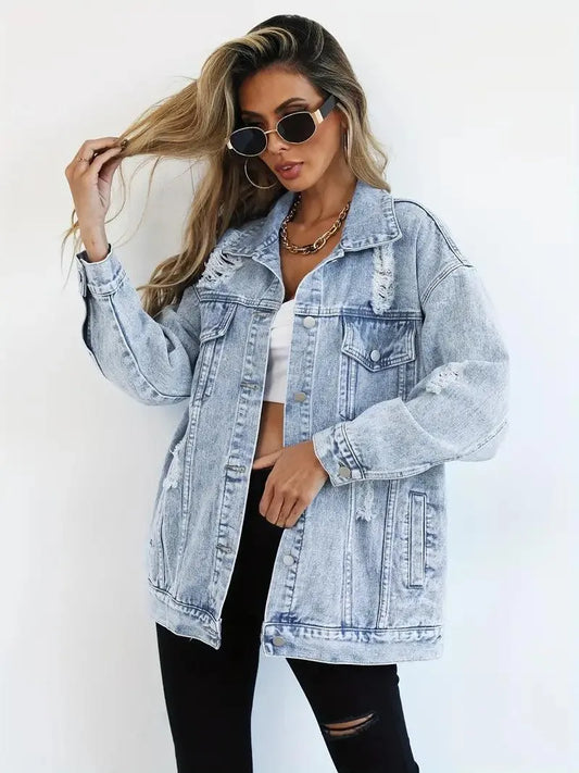 Xenobia Jacket | Women's Winter Washed Denim Oversized Jacket