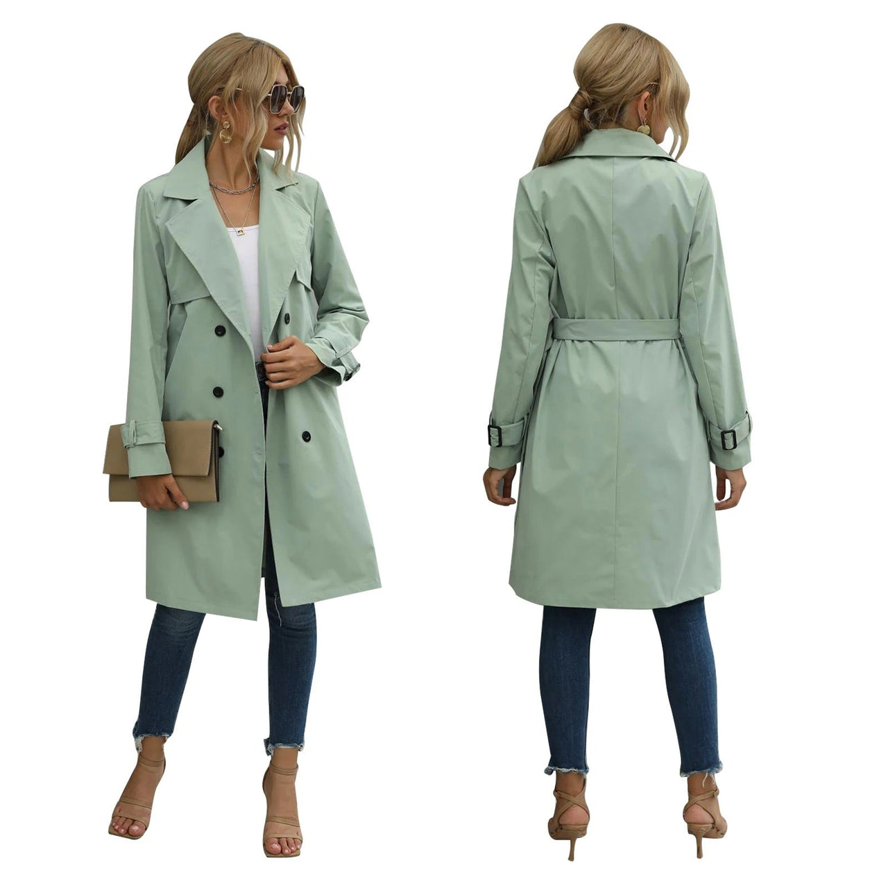 Vimala Coat | Autumn Double-Breasted Belted Trench Coat
