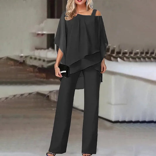 Verlaine Two-Piece Set | Asymmetric Top & Wide-Leg Pants