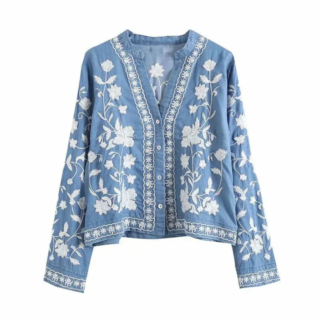 Iriana Blouse | Women's Winter Embroidered Button Blouse